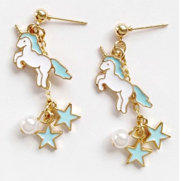 (i1) Blue Unicorn Earrings - Picture 4 of 5